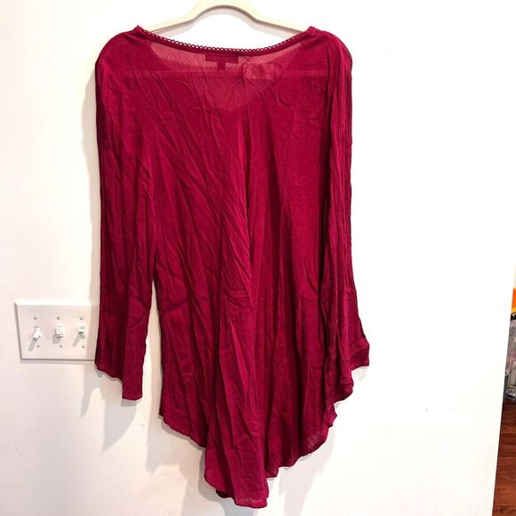 Greater Good Women Burgundy Tunic Blouse 1X/2X Embroidered Boho Lagenlook Hippie - Picture 3 of 7
